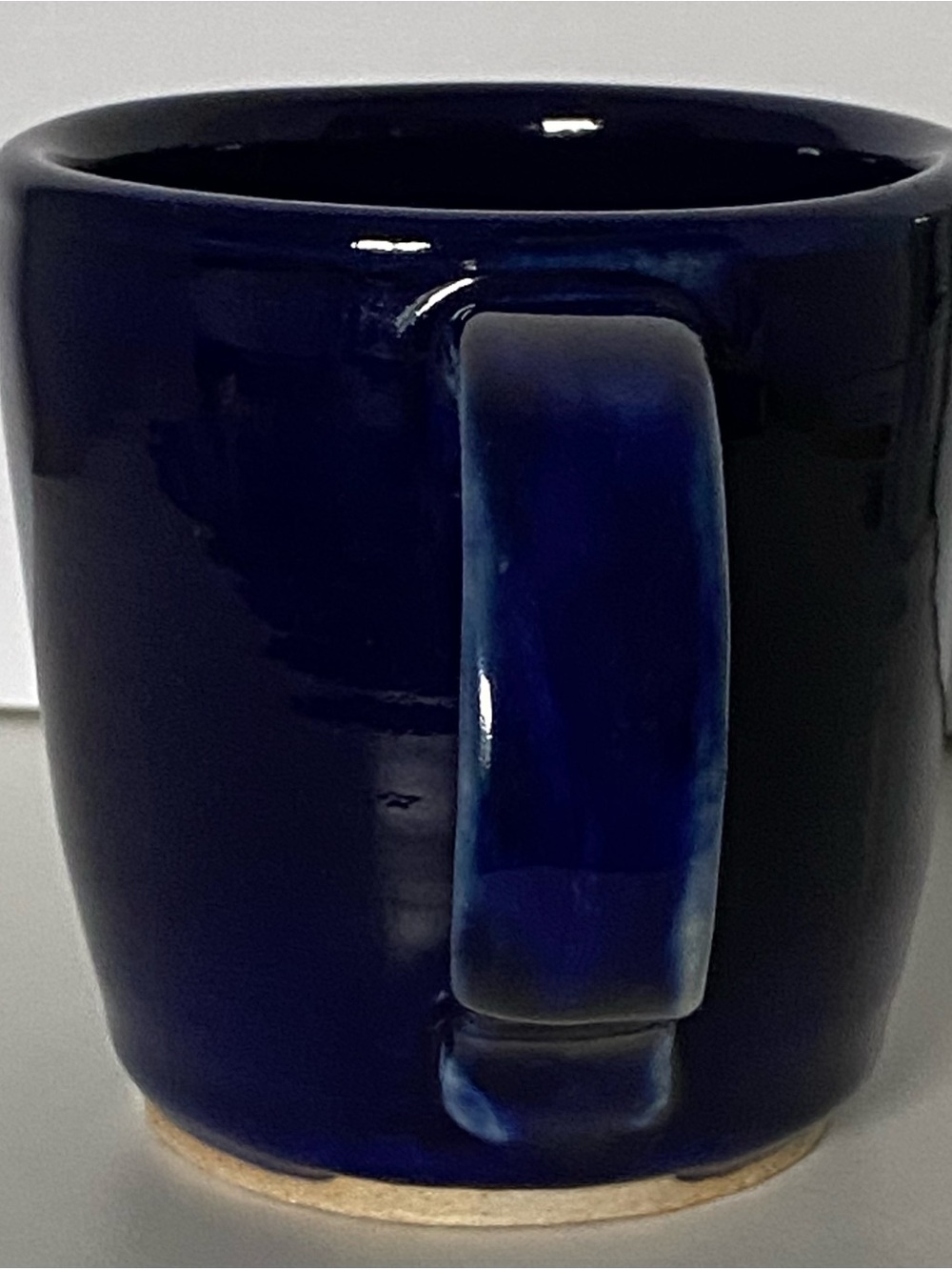 Dark Cobalt Blue Coffee Pottery Hand Thrown Made Coffee Tea Big Handle EUC 3.5”